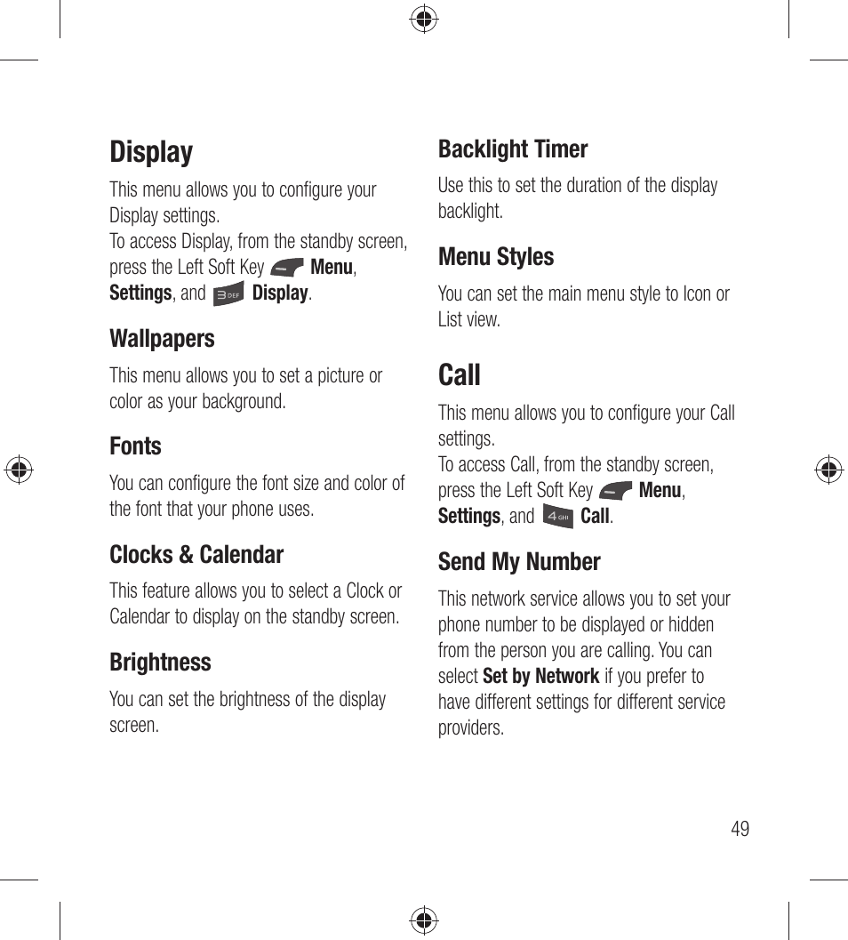 Display, Call | LG LG440G User Manual | Page 51 / 122