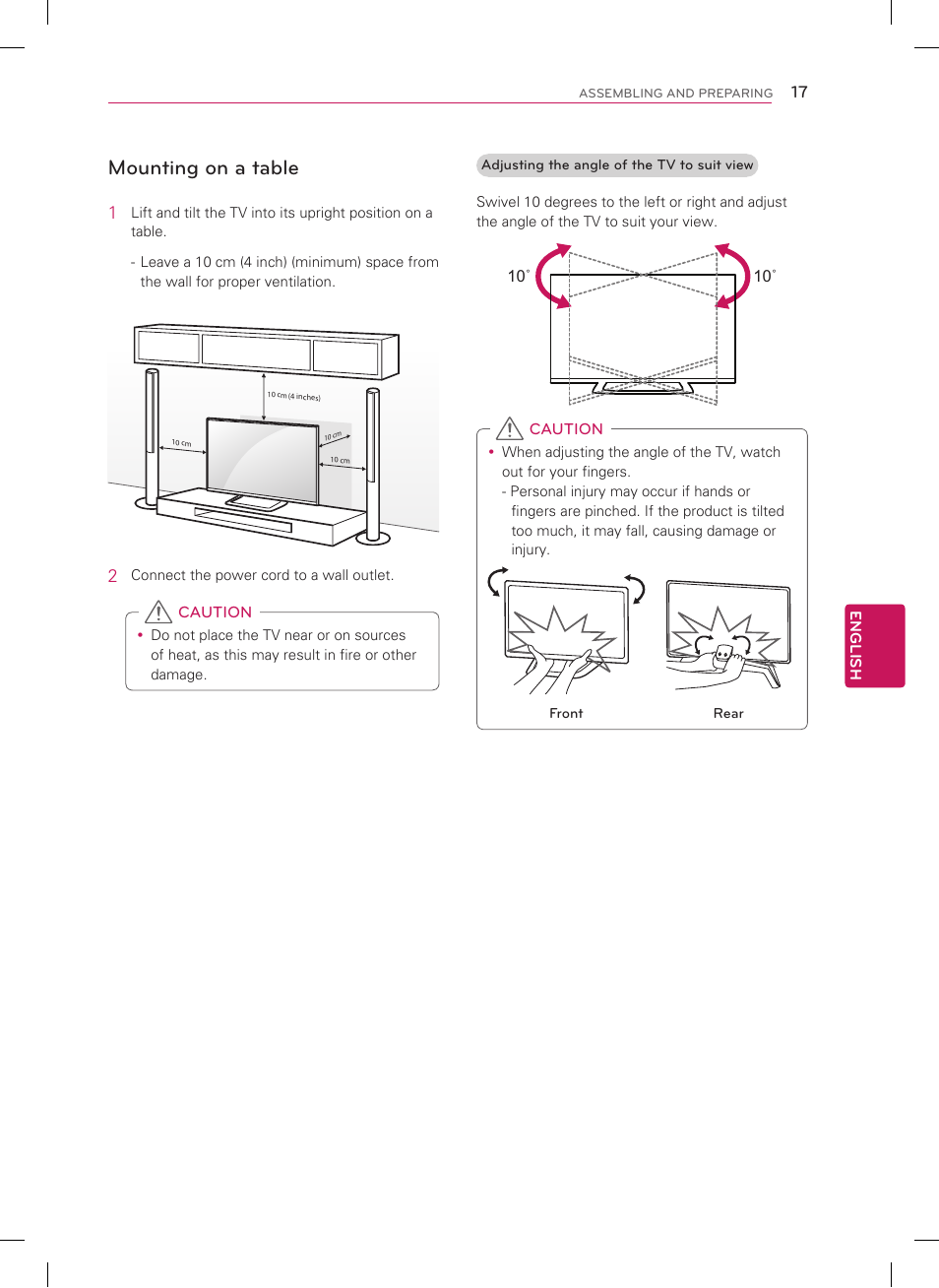 Mounting on a table | LG 55LM9600 User Manual | Page 17 / 40