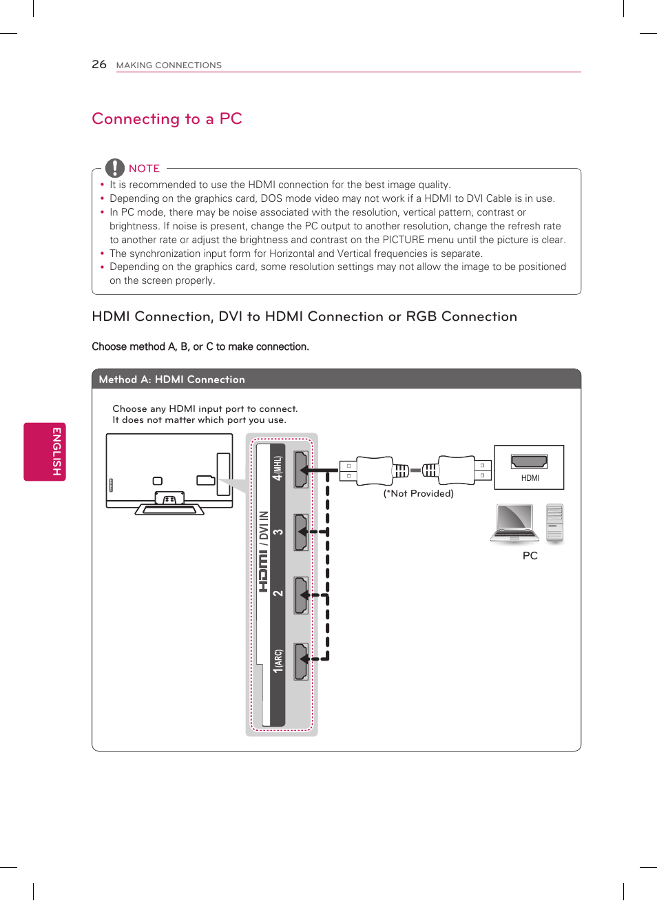 Connecting to a pc | LG 55LM9600 User Manual | Page 26 / 40