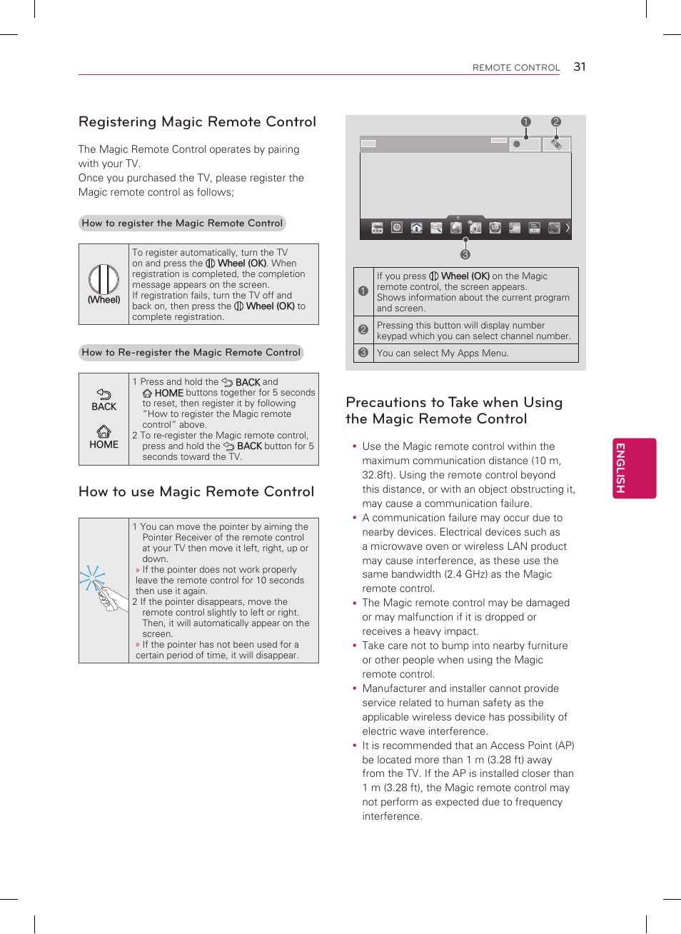 Registering magic remote control, How to use magic remote control | LG 55LM9600 User Manual | Page 31 / 40
