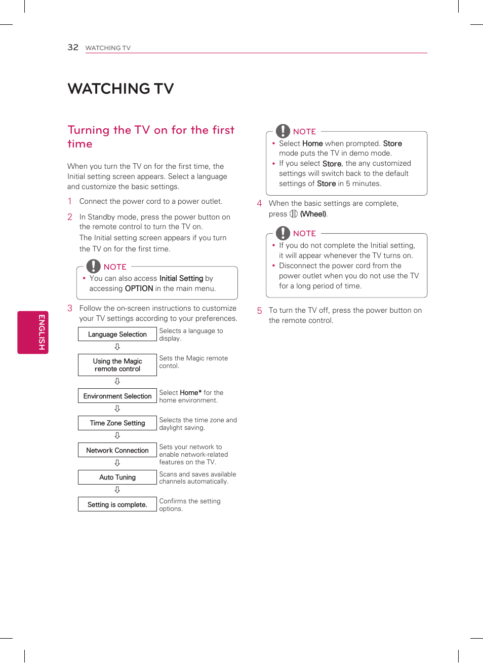 Watching tv, Turning the tv on for the first time | LG 55LM9600 User Manual | Page 32 / 40