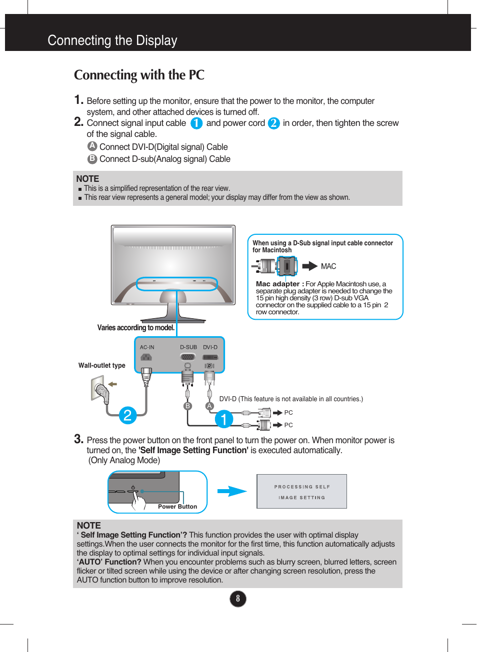 Connecting with the pc, Connecting the display | LG W2040T-PN User Manual | Page 9 / 29