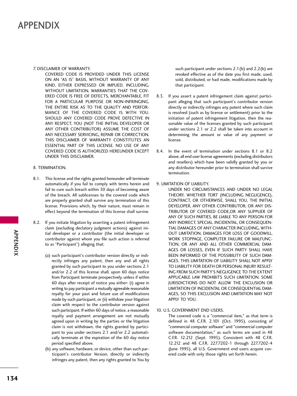 Appendix | LG 22LU55-UB User Manual | Page 134 / 136