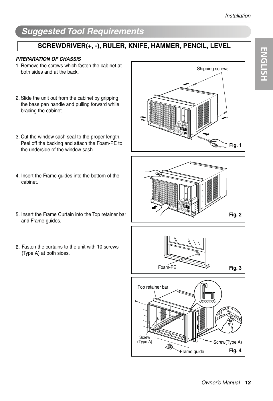 English, Suggested tool requirements | LG LW1810HR User Manual | Page 13 / 44