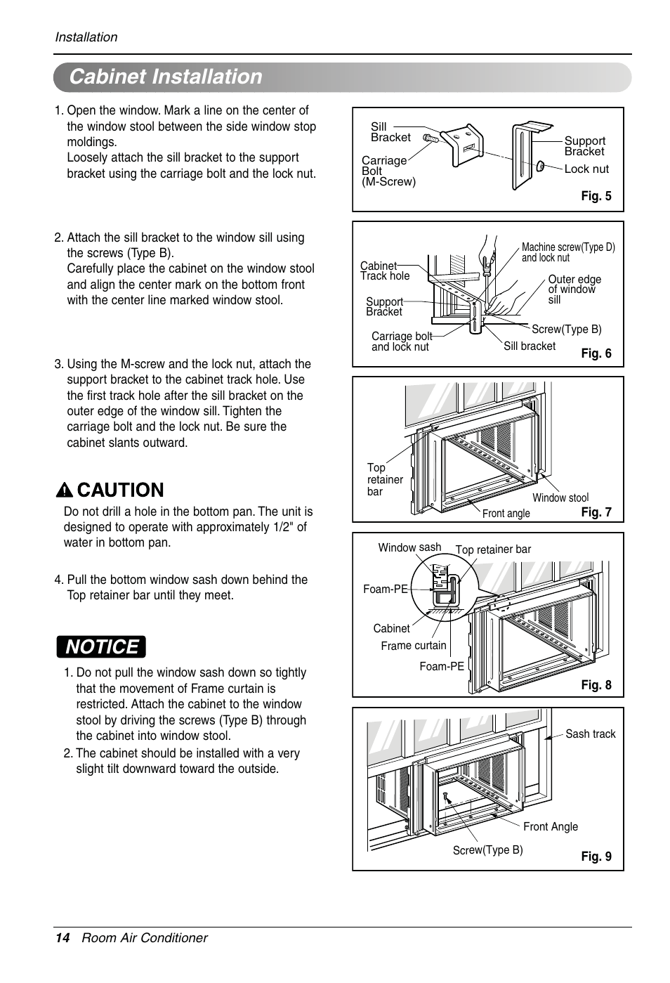 Cabinet installation, Notice | LG LW1810HR User Manual | Page 14 / 44