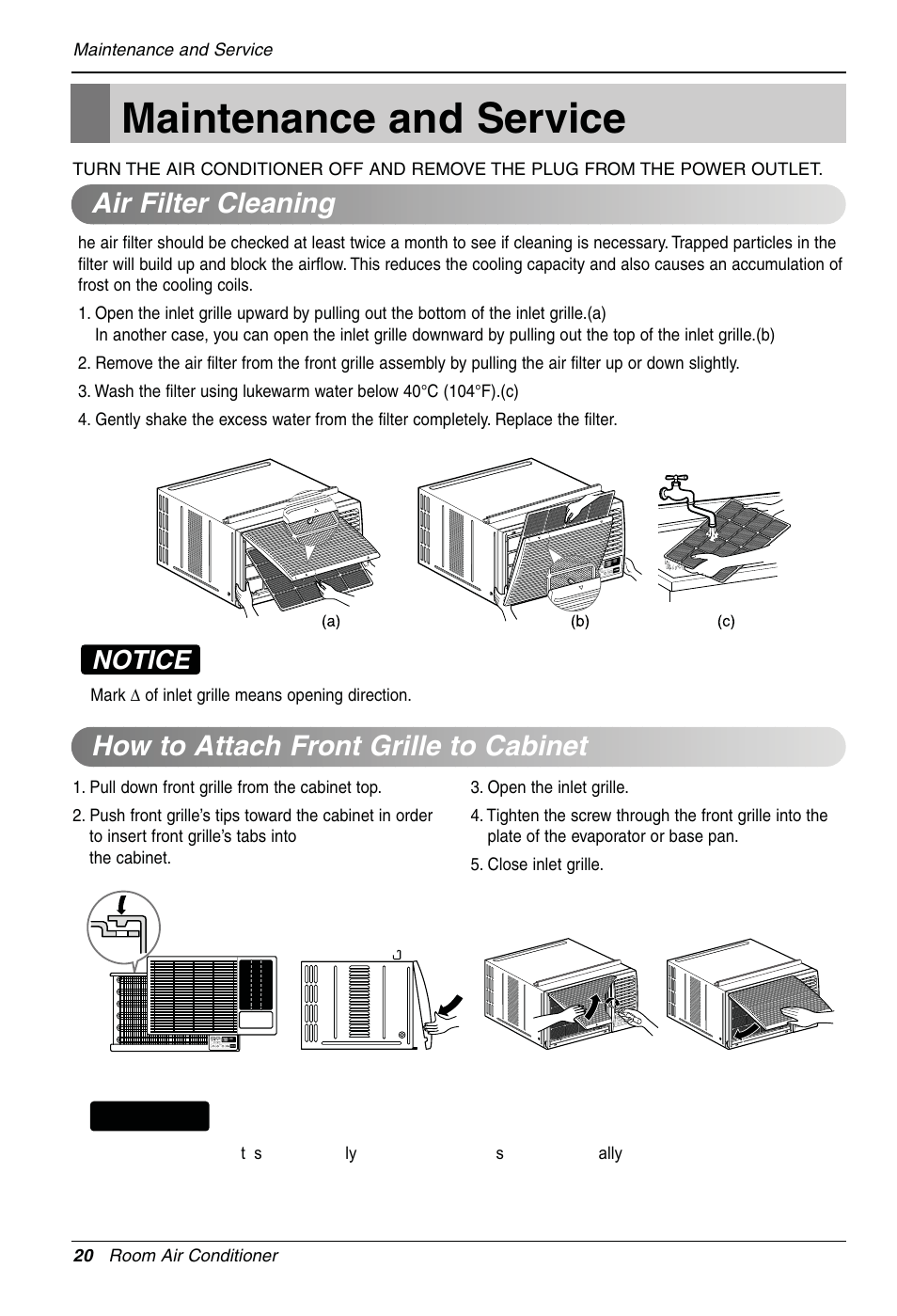 Maintenance and service, Notice | LG LW1810HR User Manual | Page 20 / 44