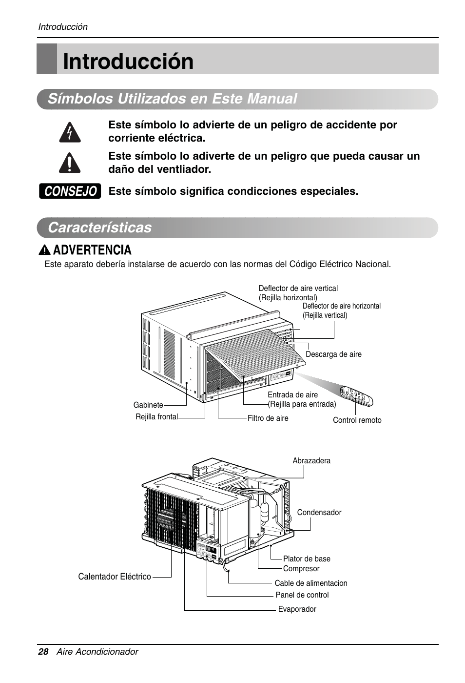 Introducción, Símbolos utilizados en este manual características, Consejo | LG LW1810HR User Manual | Page 28 / 44