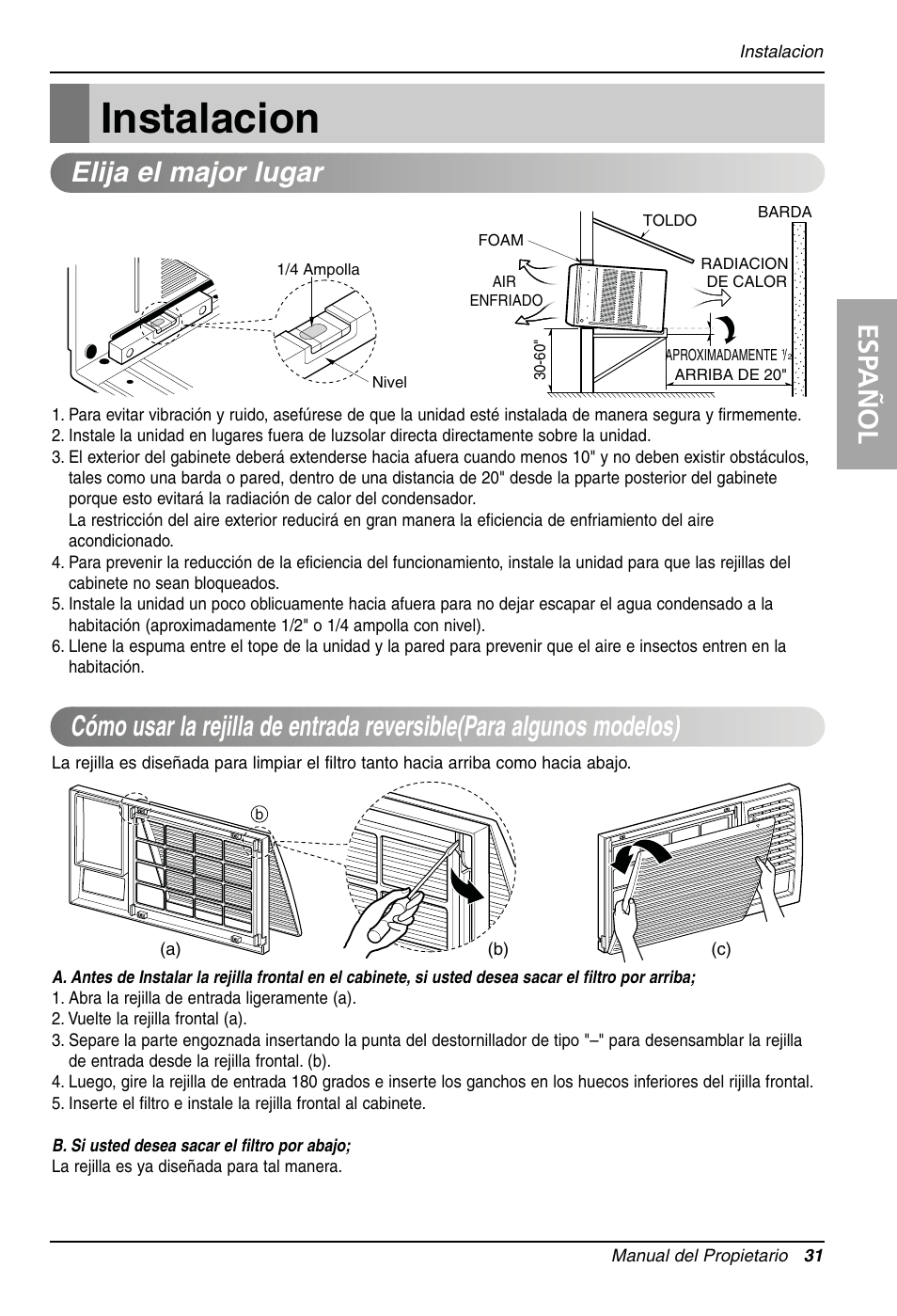 Instalacion, Esp añol | LG LW1810HR User Manual | Page 30 / 44