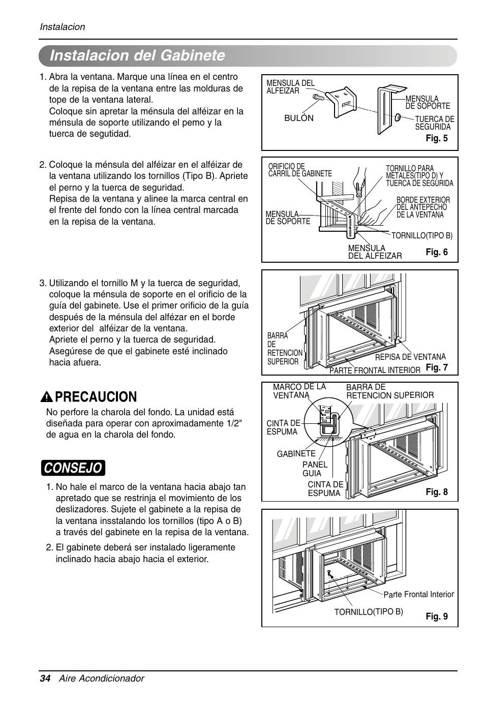 Instalacion del gabinete, Consejo | LG LW1810HR User Manual | Page 34 / 44