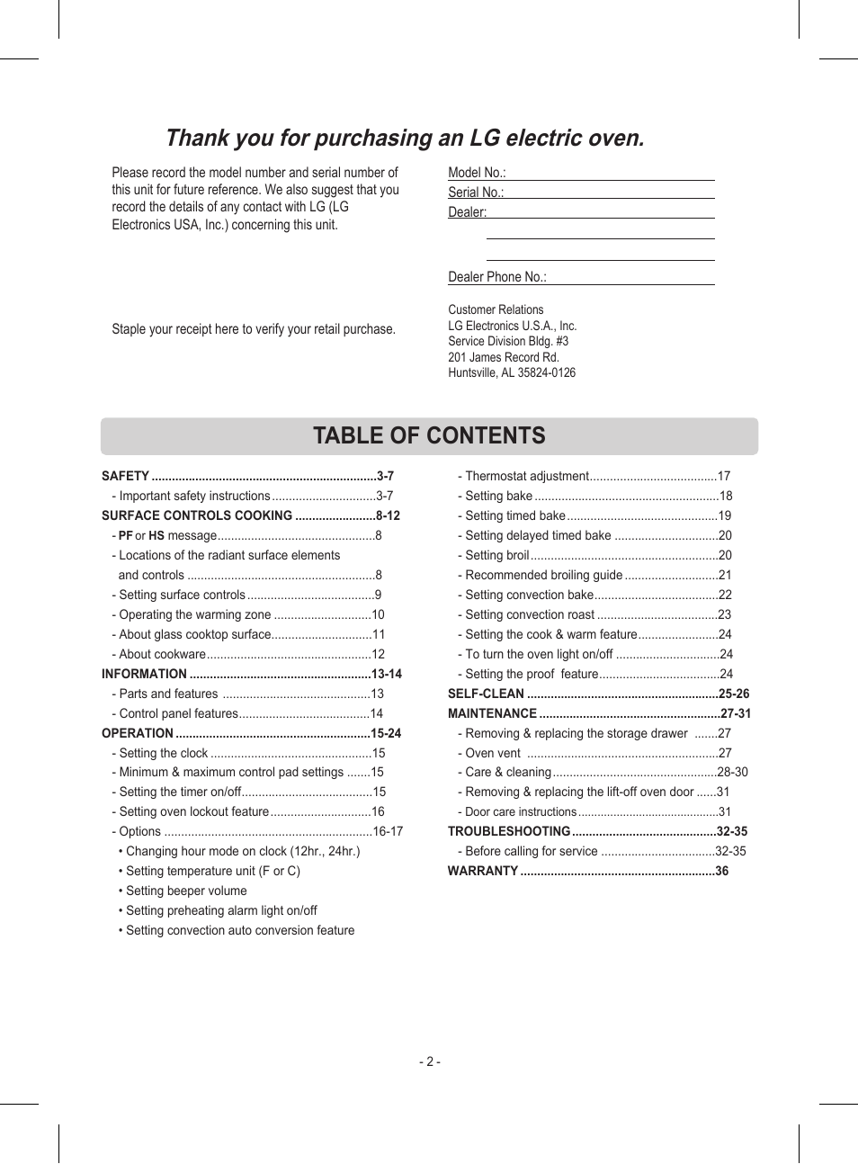 LG LRE30453ST User Manual | Page 2 / 76