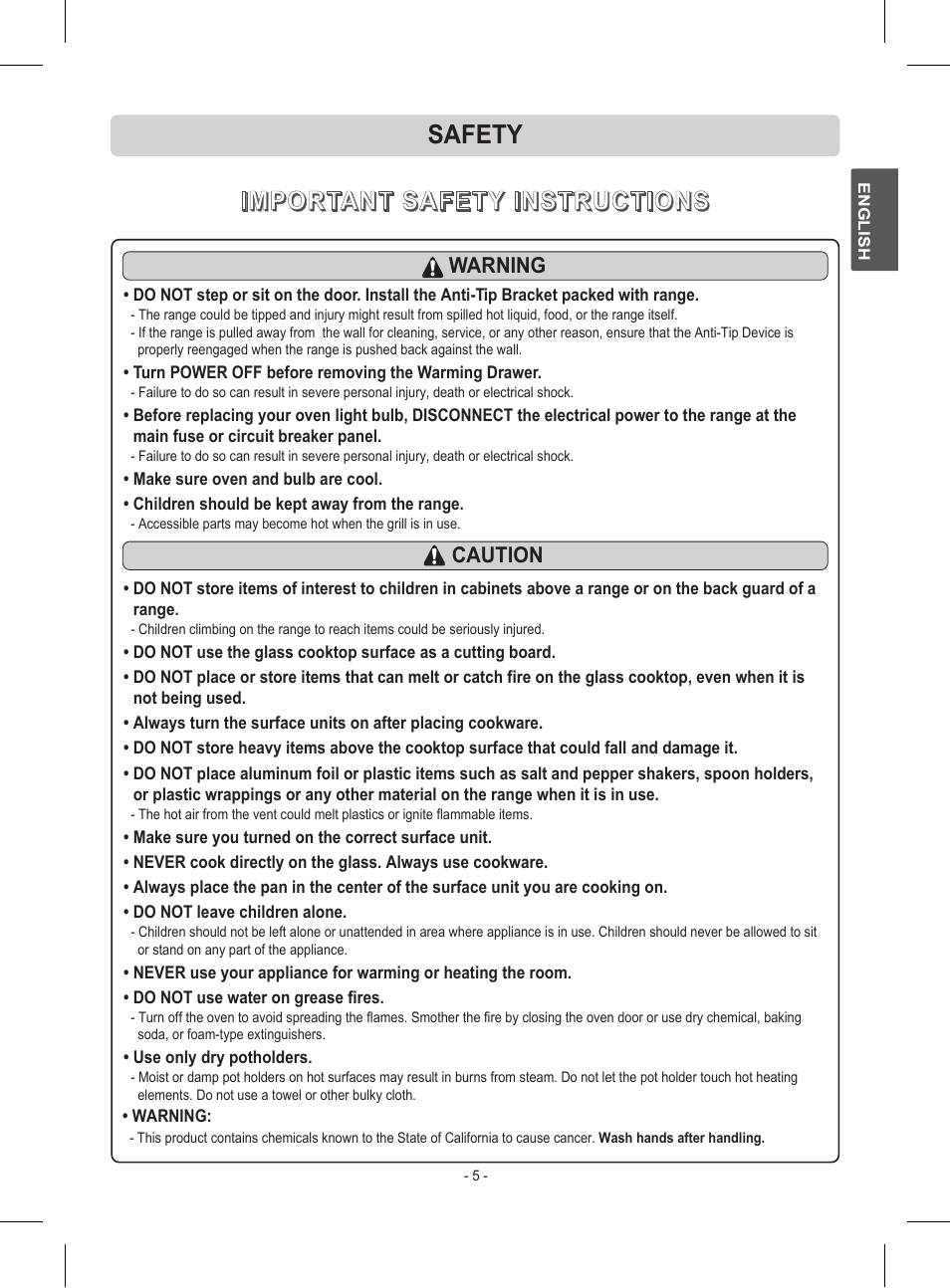 LG LRE30453ST User Manual | Page 5 / 76