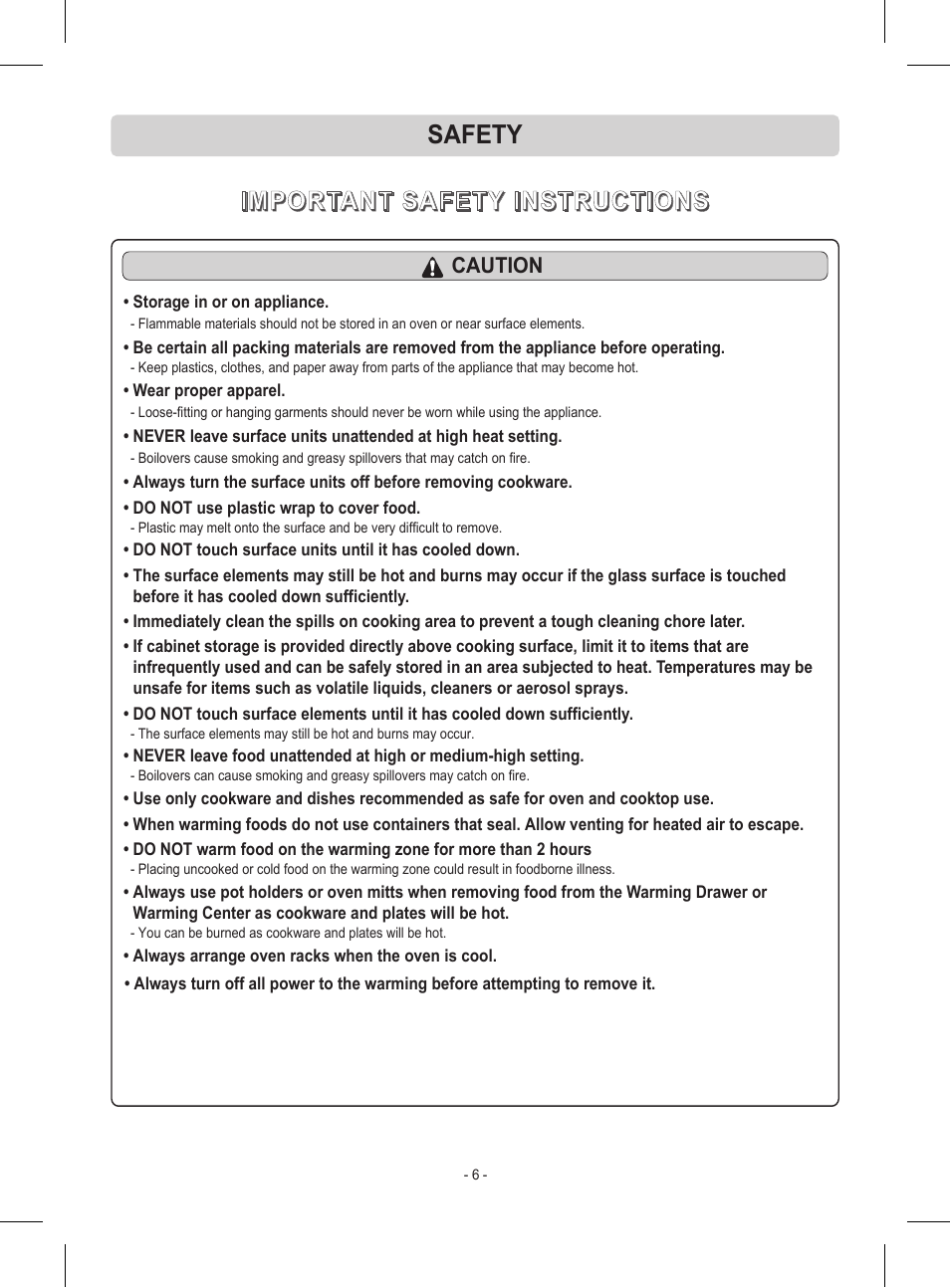 LG LRE30453ST User Manual | Page 6 / 76