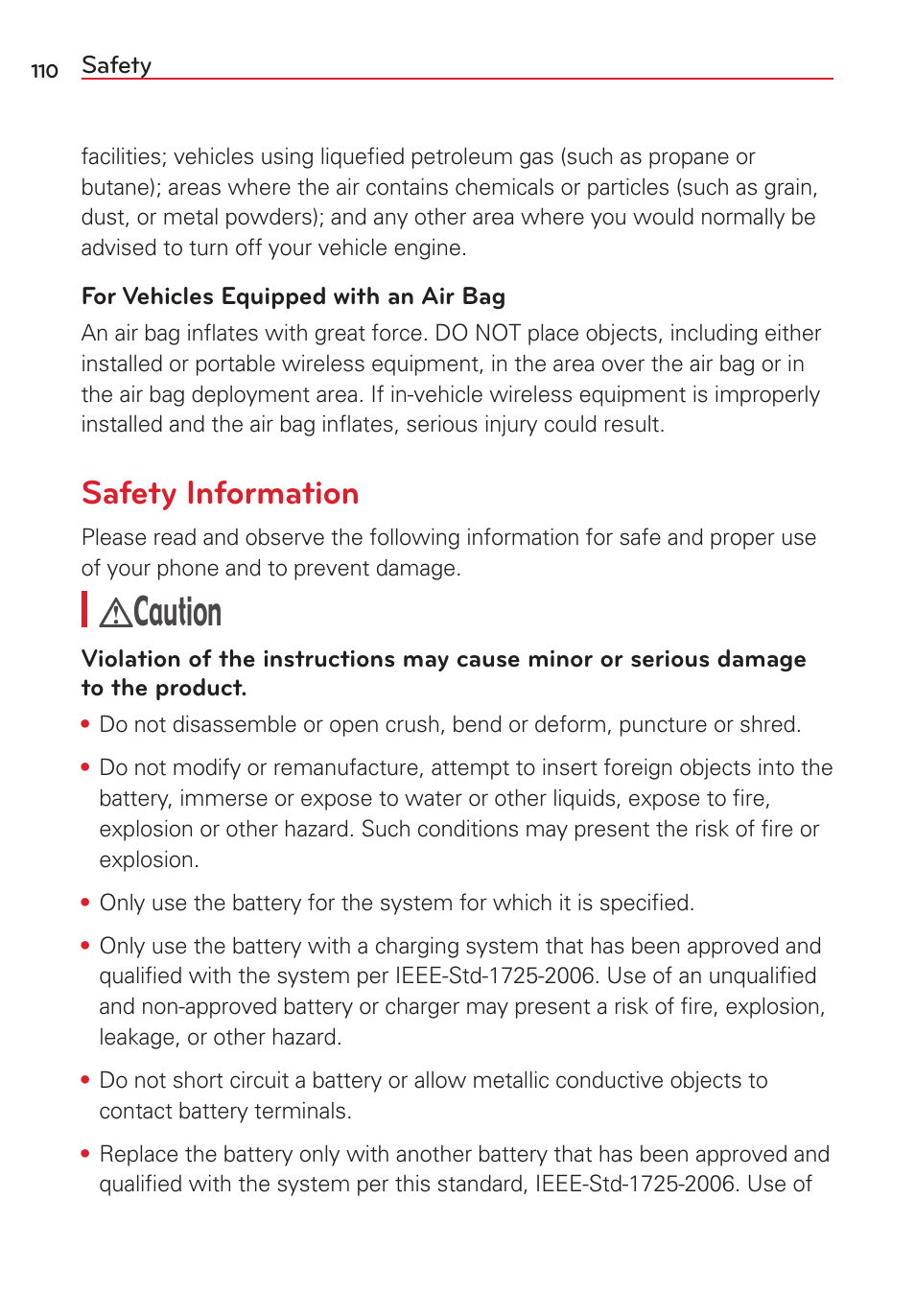 Safety information, Caution | LG VS415PP User Manual | Page 112 / 133