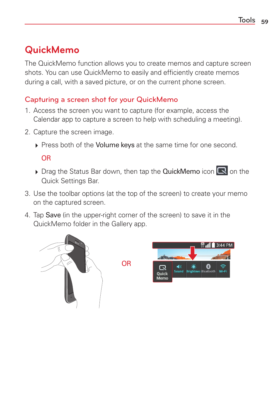 Quickmemo, Tools | LG VS415PP User Manual | Page 61 / 133