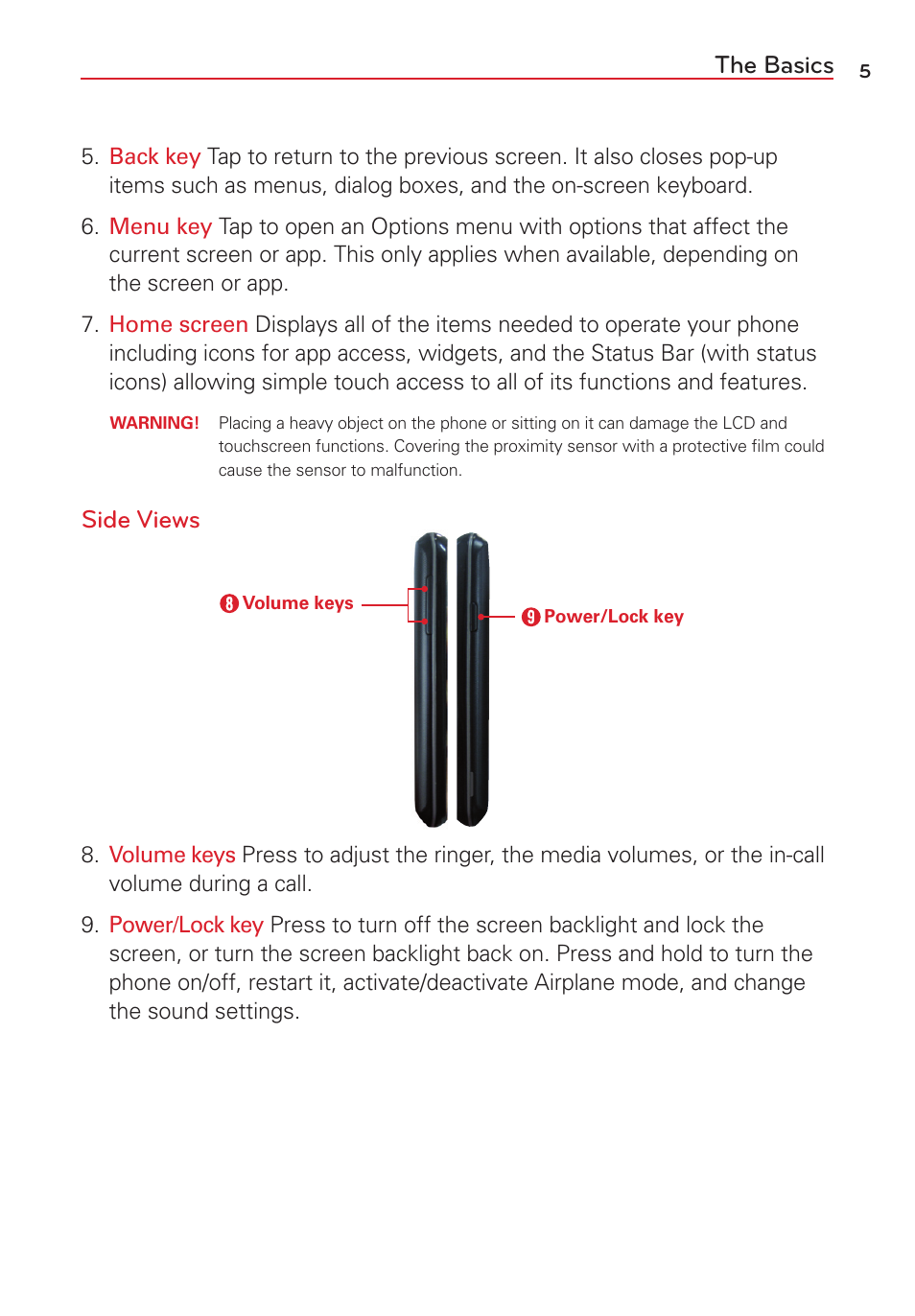 The basics, Side views | LG VS415PP User Manual | Page 7 / 133