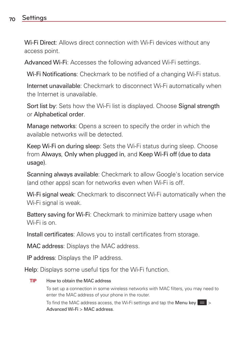 Settings | LG VS415PP User Manual | Page 72 / 133