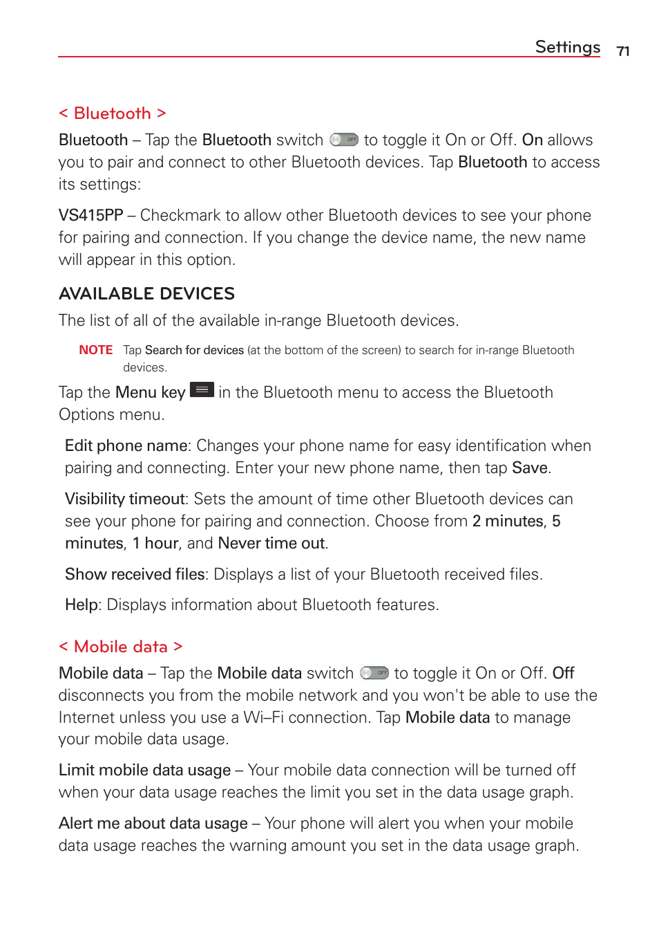 LG VS415PP User Manual | Page 73 / 133