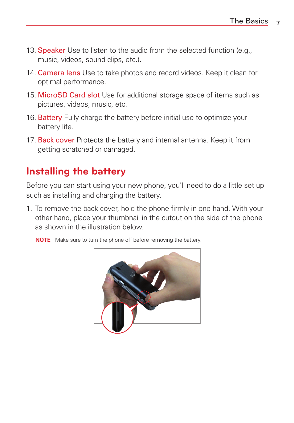 Installing the battery | LG VS415PP User Manual | Page 9 / 133