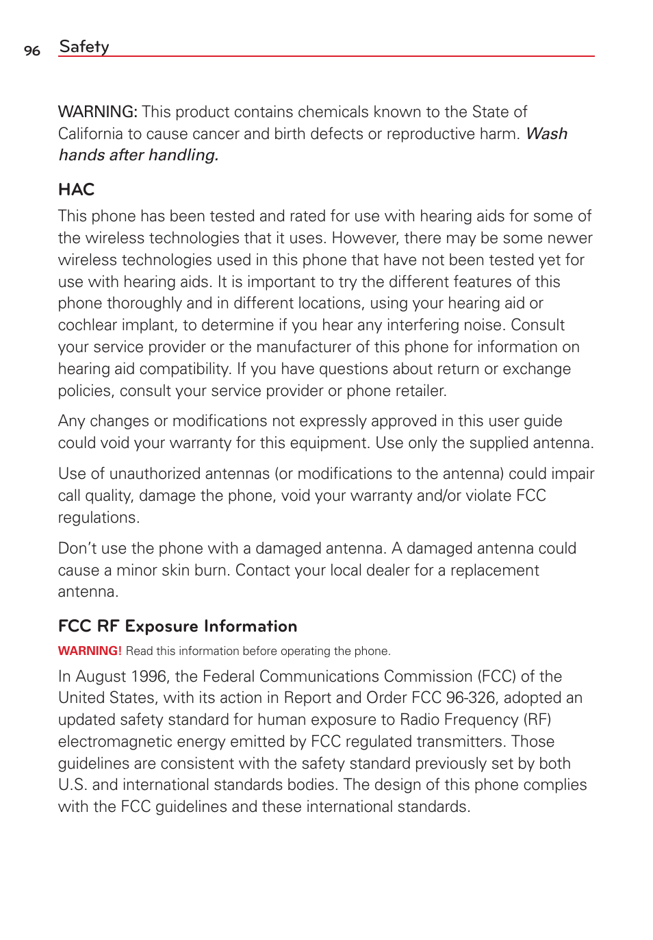 Safety | LG VS415PP User Manual | Page 98 / 133