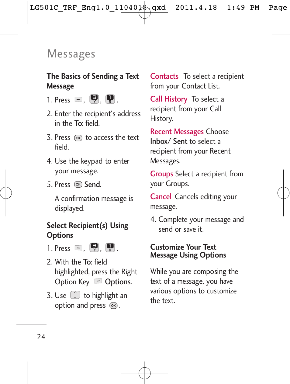 Messages | LG LG501C User Manual | Page 24 / 104