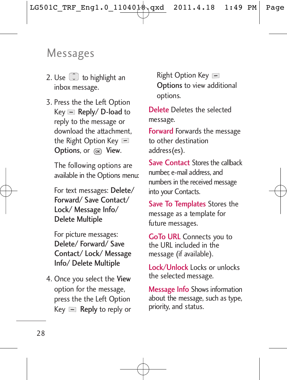 Messages | LG LG501C User Manual | Page 28 / 104