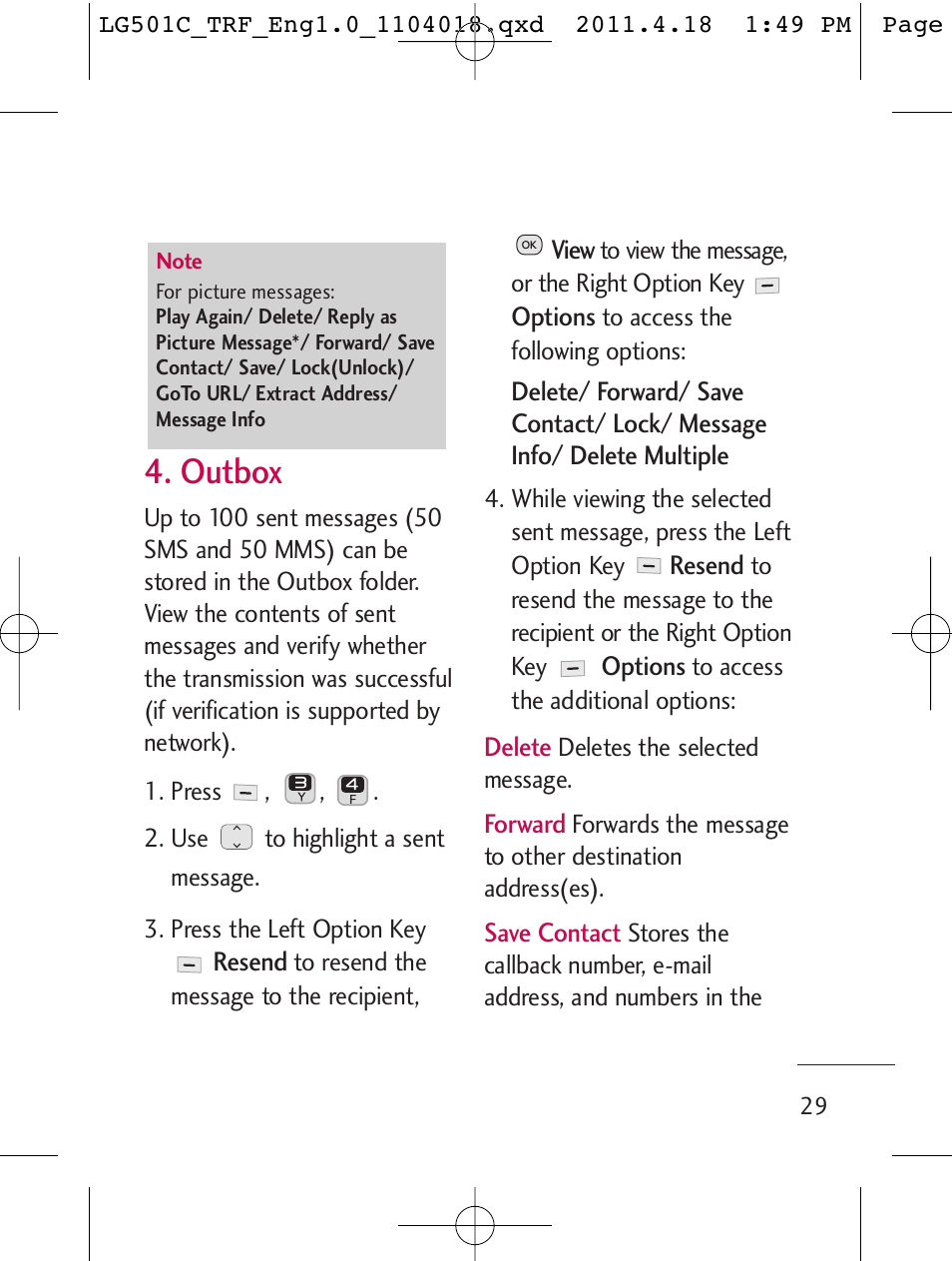 Outbox | LG LG501C User Manual | Page 29 / 104