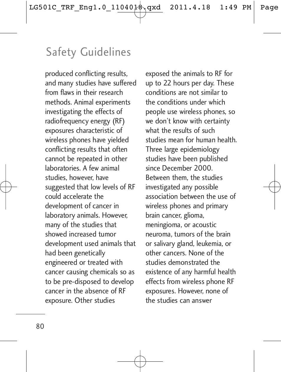 Safety guidelines | LG LG501C User Manual | Page 80 / 104