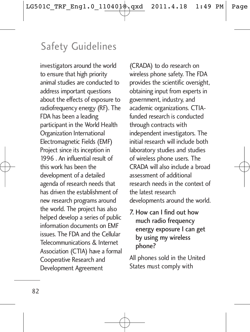 Safety guidelines | LG LG501C User Manual | Page 82 / 104