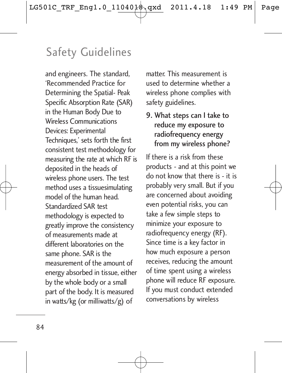 Safety guidelines | LG LG501C User Manual | Page 84 / 104