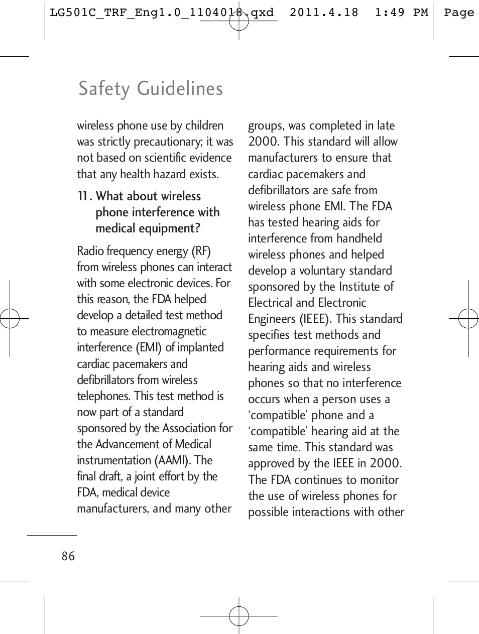 Safety guidelines | LG LG501C User Manual | Page 86 / 104