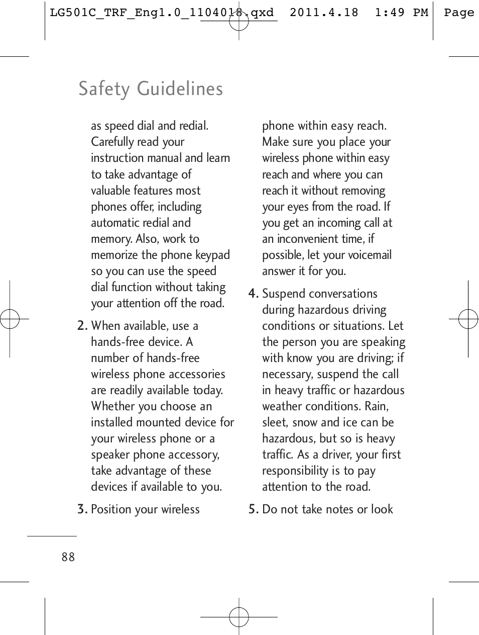 Safety guidelines | LG LG501C User Manual | Page 88 / 104