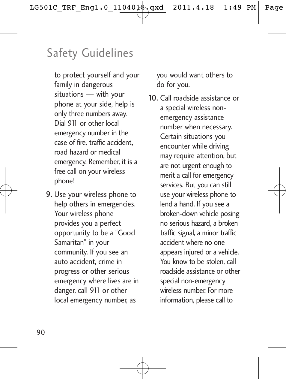 Safety guidelines | LG LG501C User Manual | Page 90 / 104