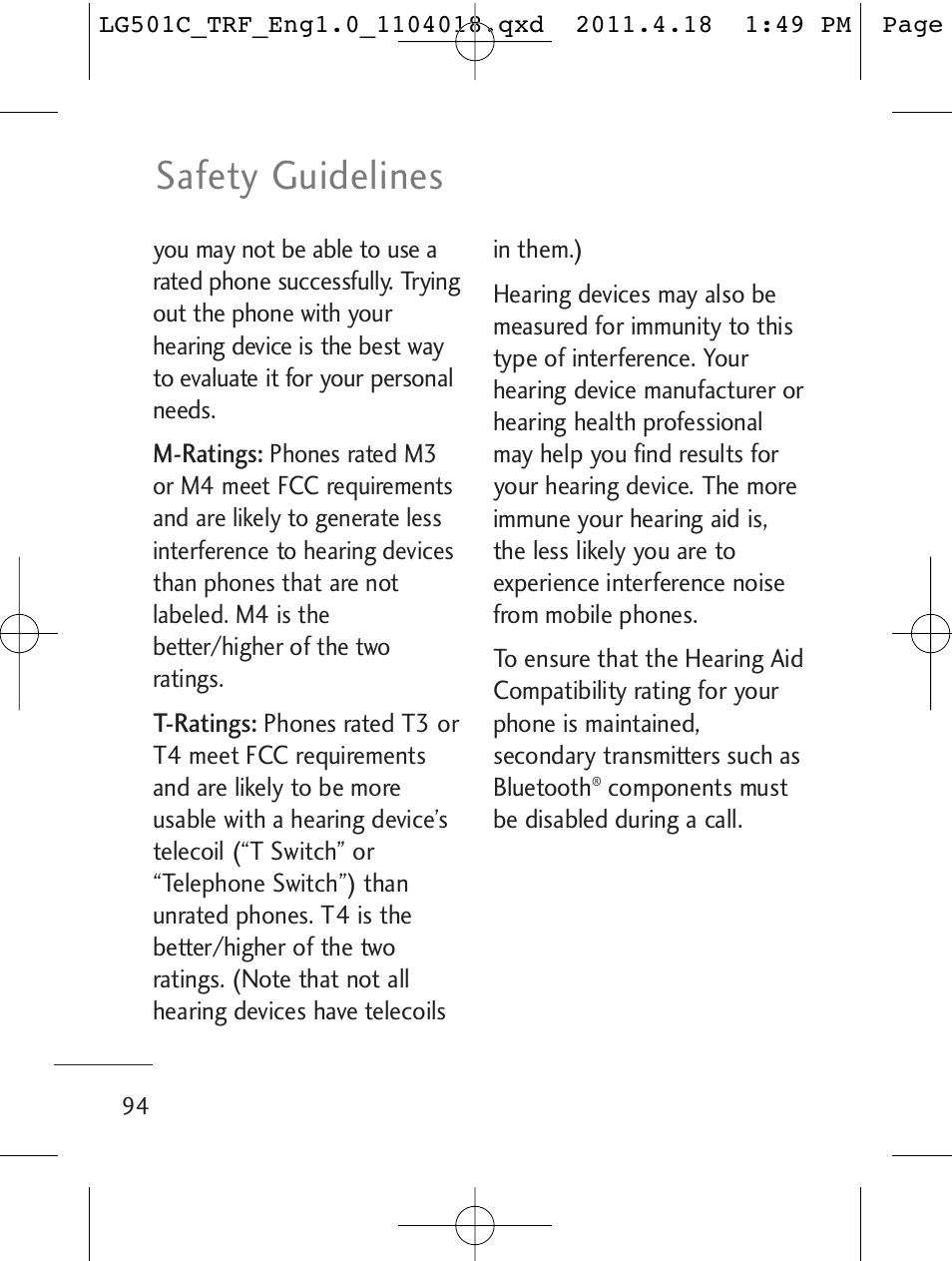 Safety guidelines | LG LG501C User Manual | Page 94 / 104