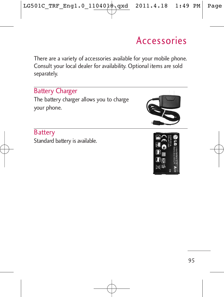 Accessories | LG LG501C User Manual | Page 95 / 104