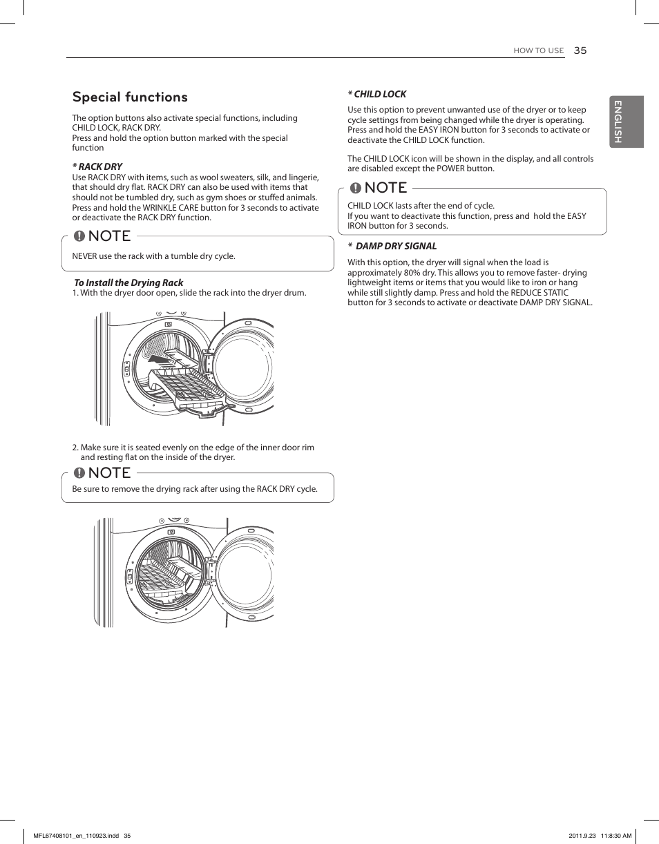 Special functions | LG DLEX3550V User Manual | Page 35 / 96