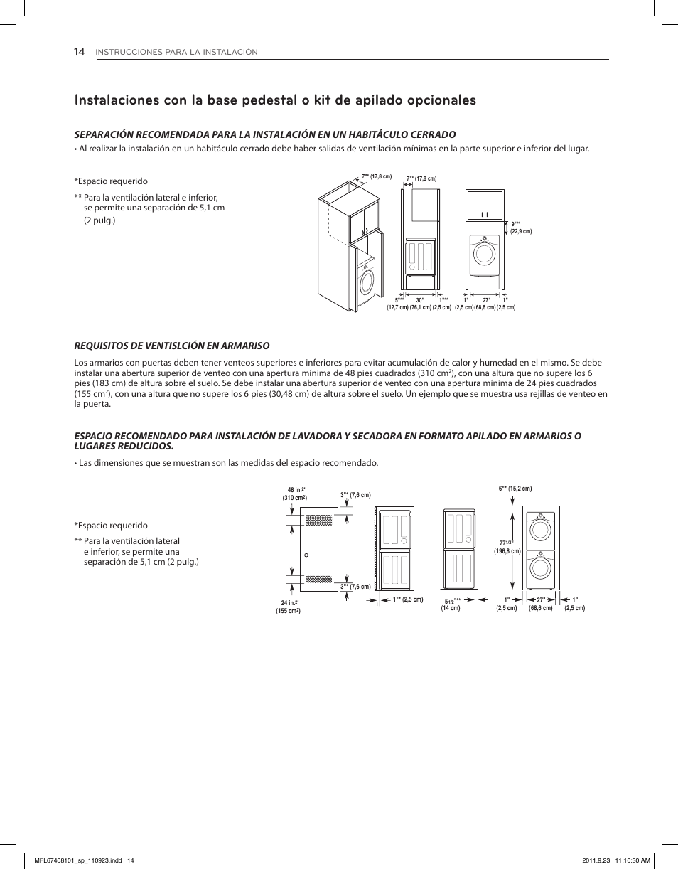 Requisitos de ventislción en armariso | LG DLEX3550V User Manual | Page 60 / 96