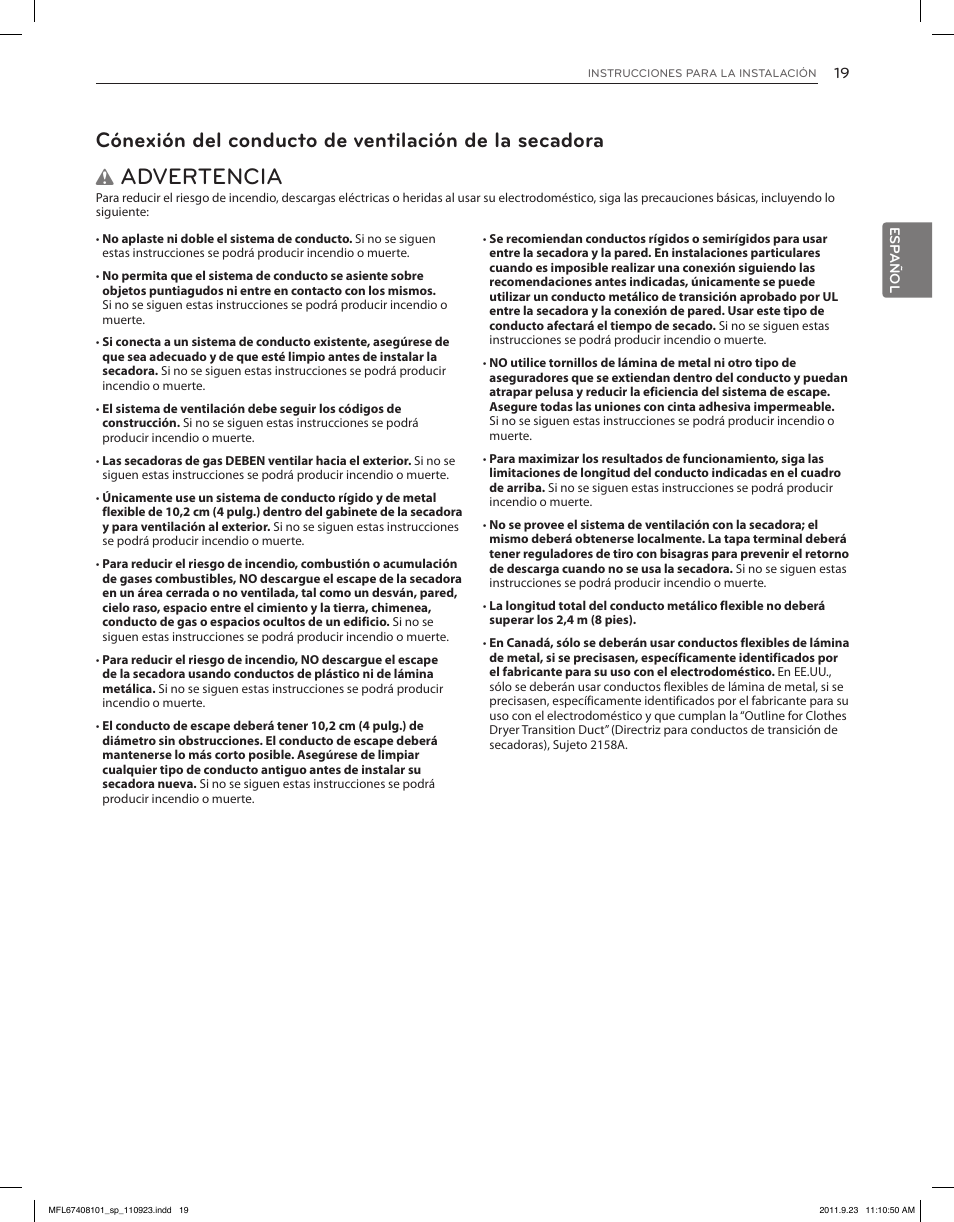 Advertencia | LG DLEX3550V User Manual | Page 65 / 96