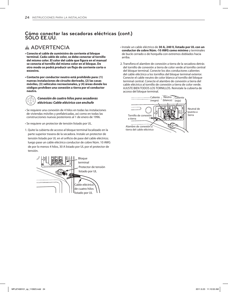 Advertencia | LG DLEX3550V User Manual | Page 70 / 96