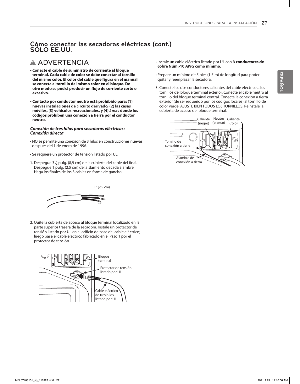 Advertencia | LG DLEX3550V User Manual | Page 73 / 96