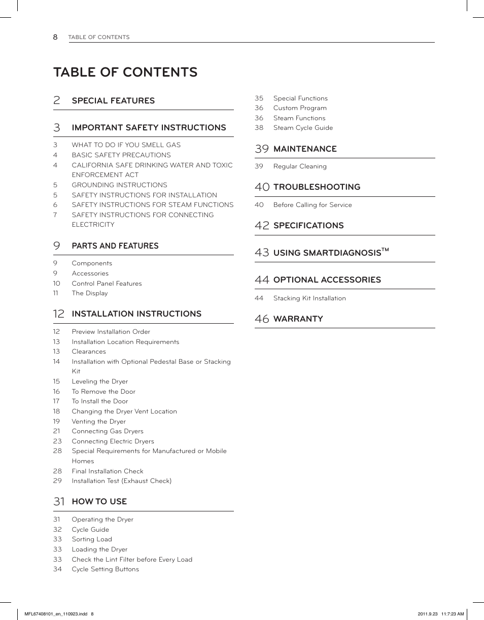 LG DLEX3550V User Manual | Page 8 / 96