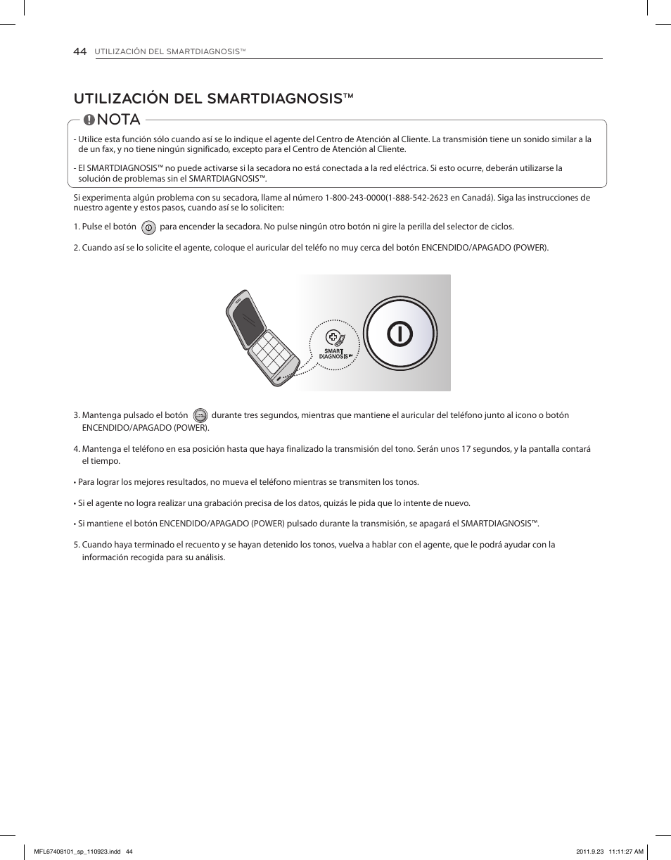 Nota, Utilización del smartdiagnosis | LG DLEX3550V User Manual | Page 90 / 96