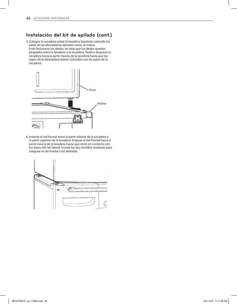 Instalación del kit de apilado (cont.) | LG DLEX3550V User Manual | Page 92 / 96