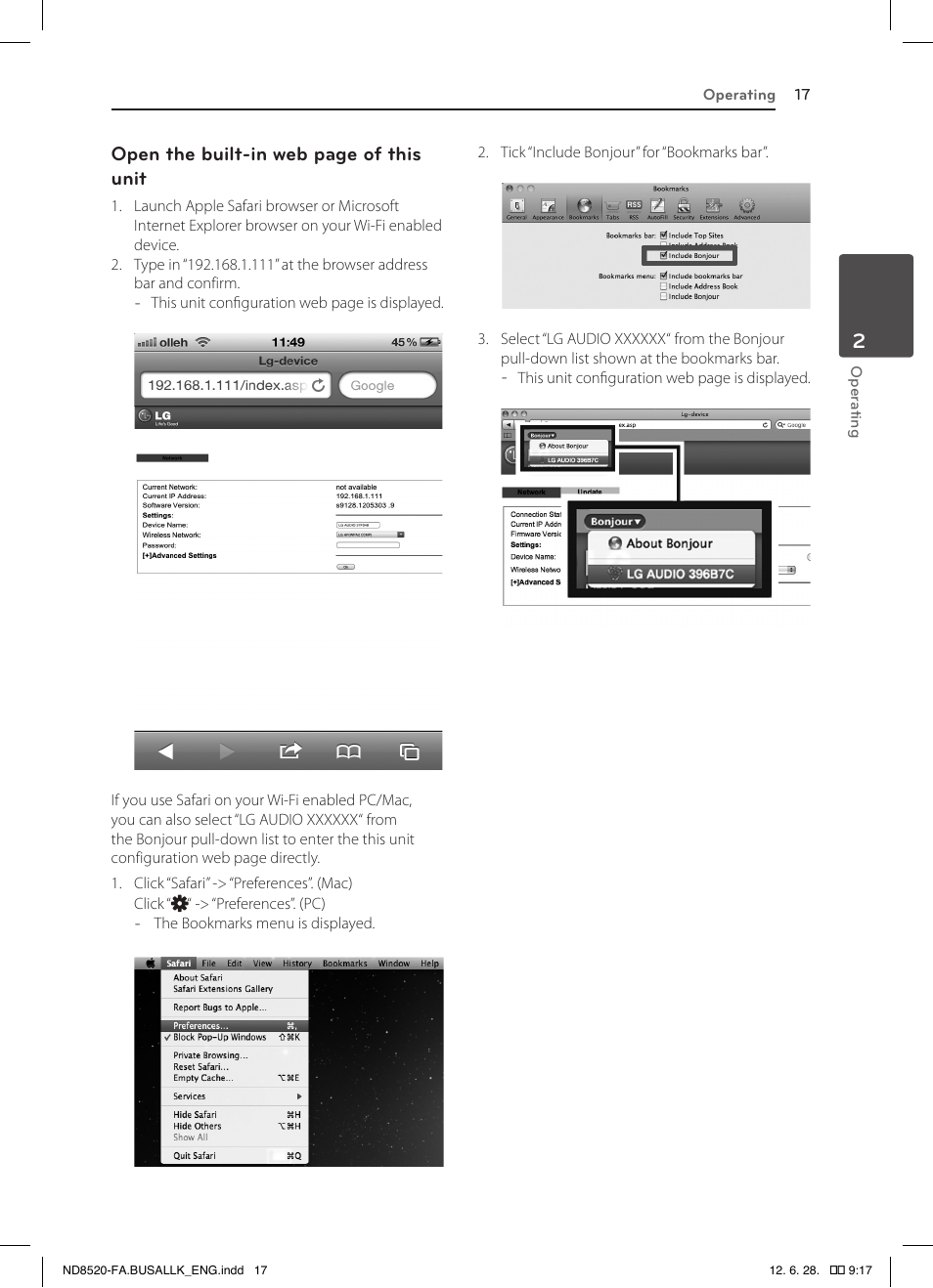 Open the built-in web page of this unit | LG ND8520 User Manual | Page 17 / 36