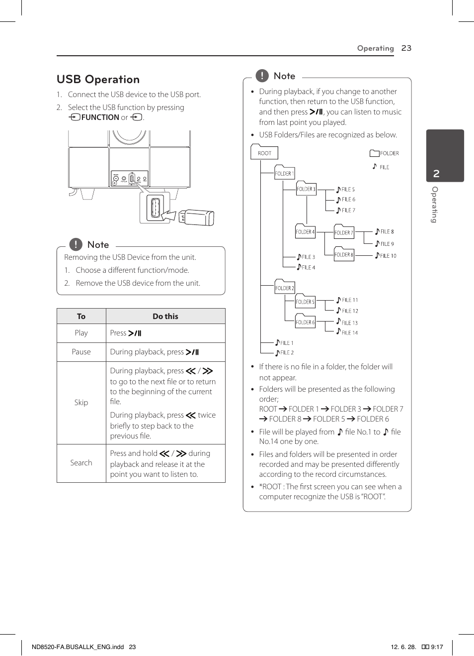 Usb operation | LG ND8520 User Manual | Page 23 / 36