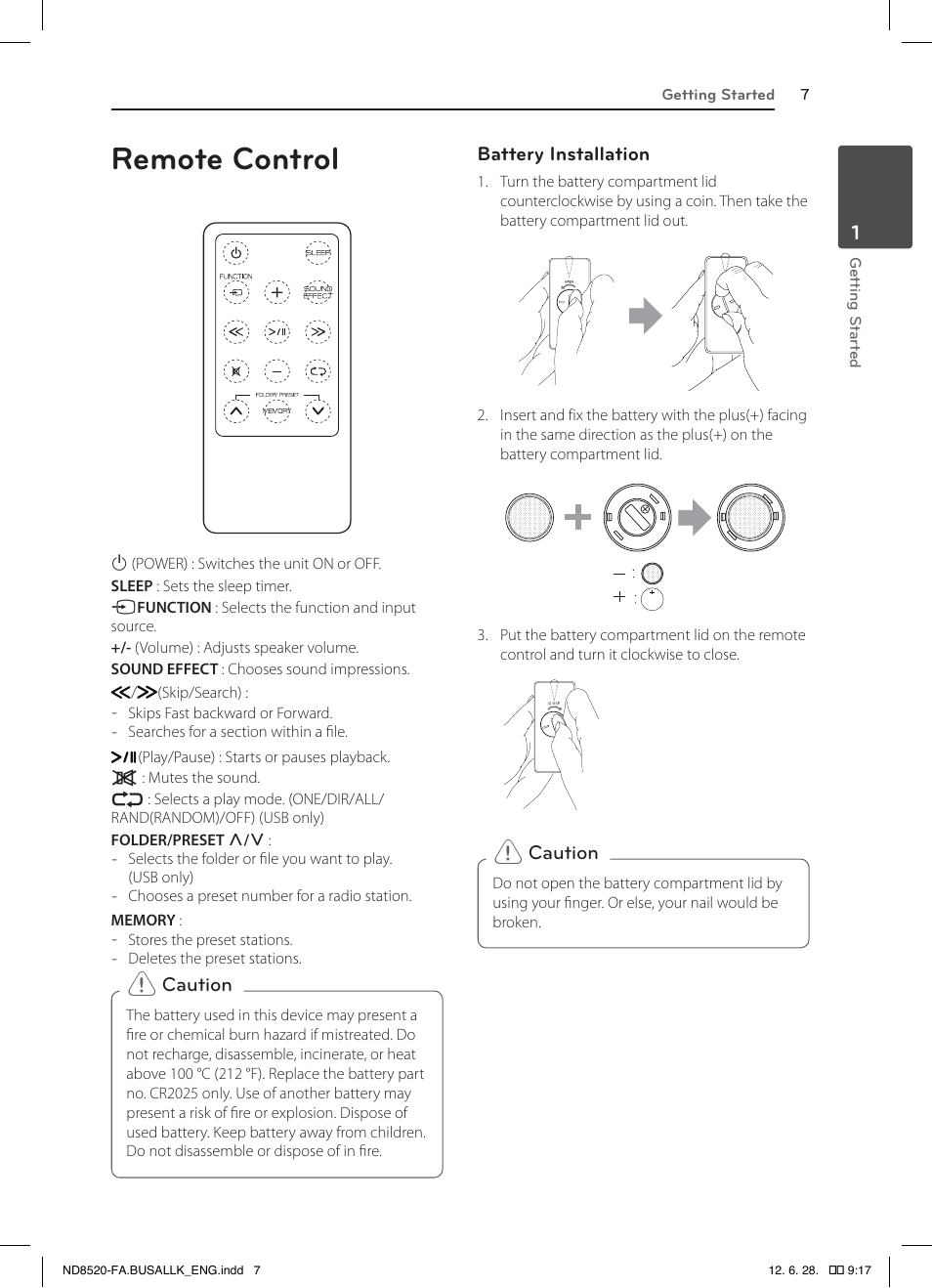 Remote control | LG ND8520 User Manual | Page 7 / 36