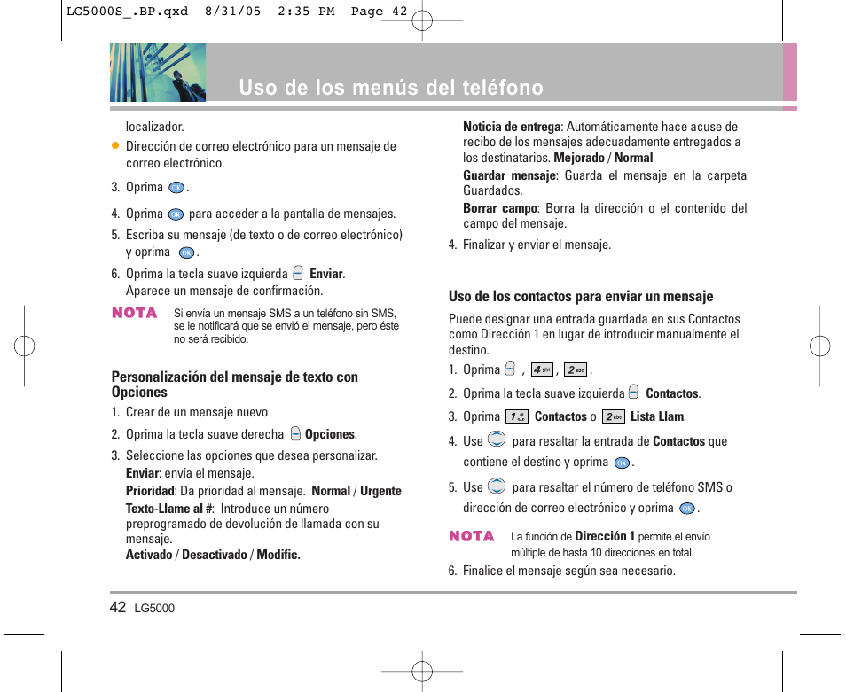 Uso de los menús del teléfono | LG LGBP5000 User Manual | Page 137 / 191