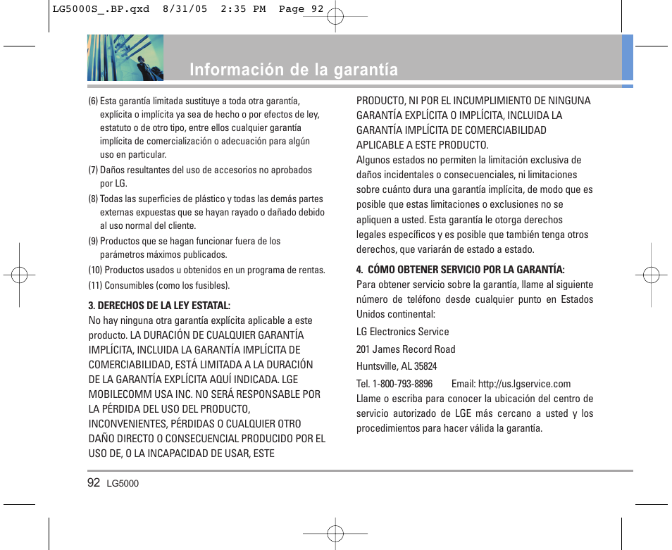 Información de la garantía | LG LGBP5000 User Manual | Page 187 / 191