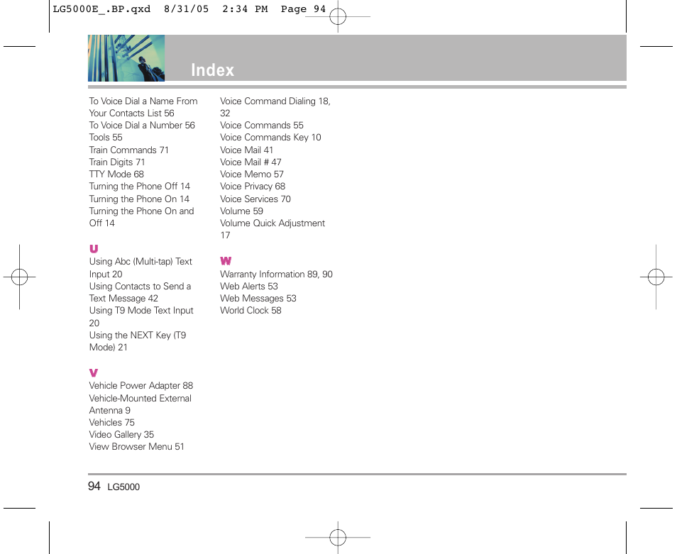 Index | LG LGBP5000 User Manual | Page 95 / 191