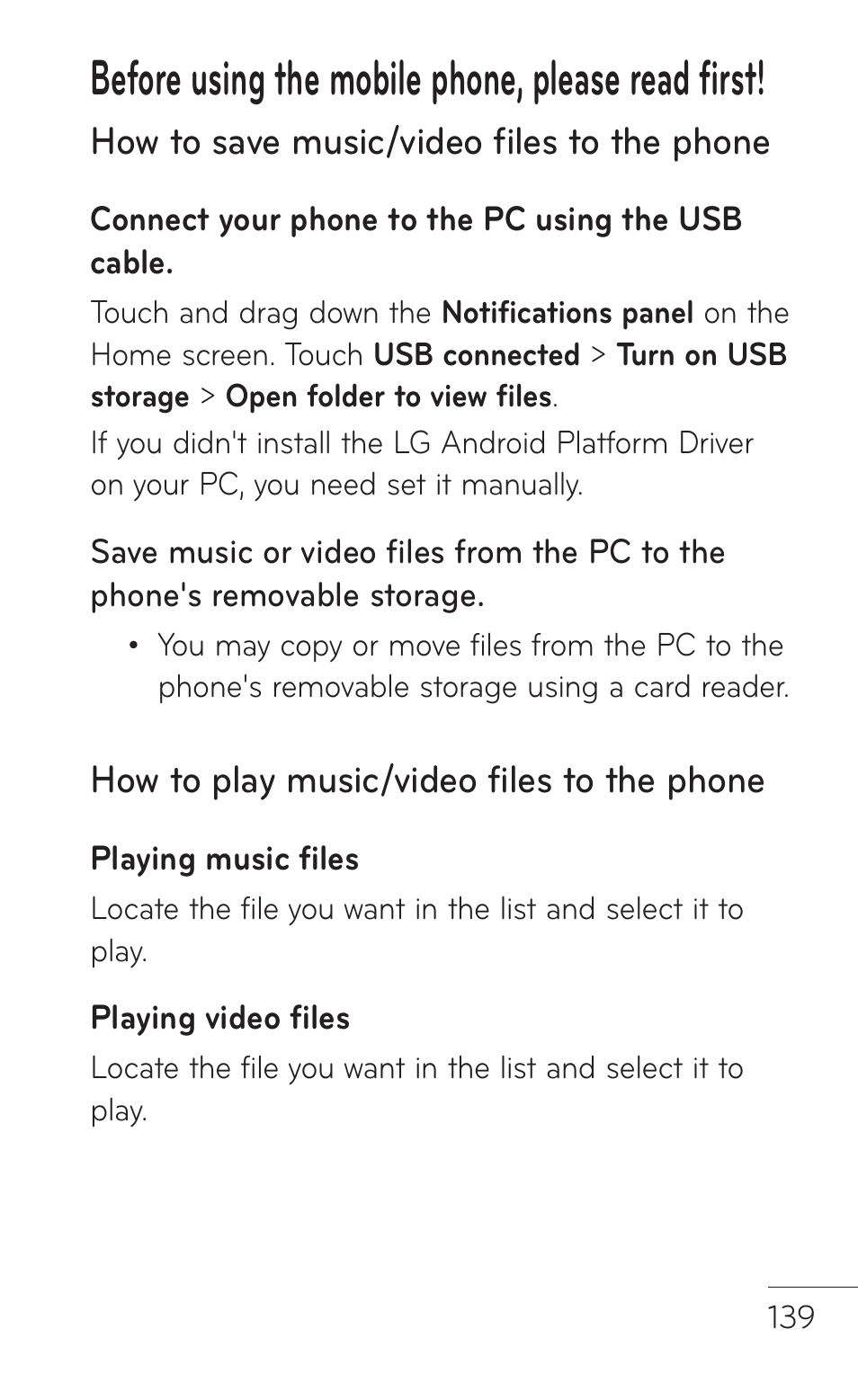 Before using the mobile phone, please read first | LG LGP509 User Manual | Page 139 / 396