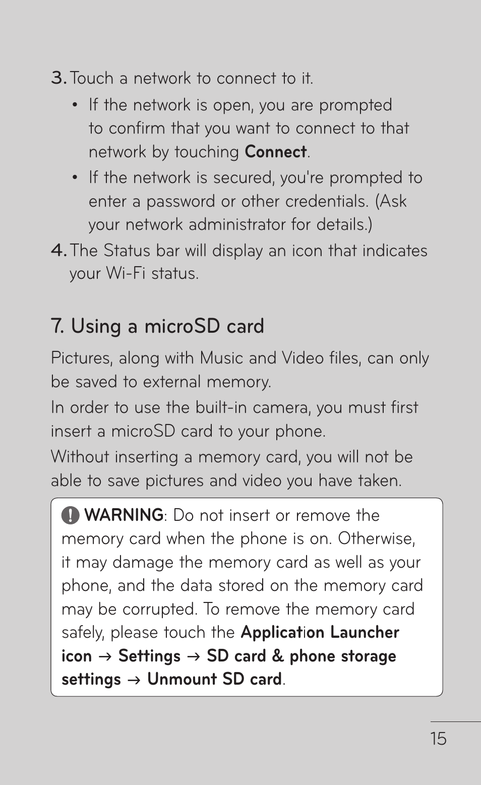 Using a microsd card | LG LGP509 User Manual | Page 15 / 396